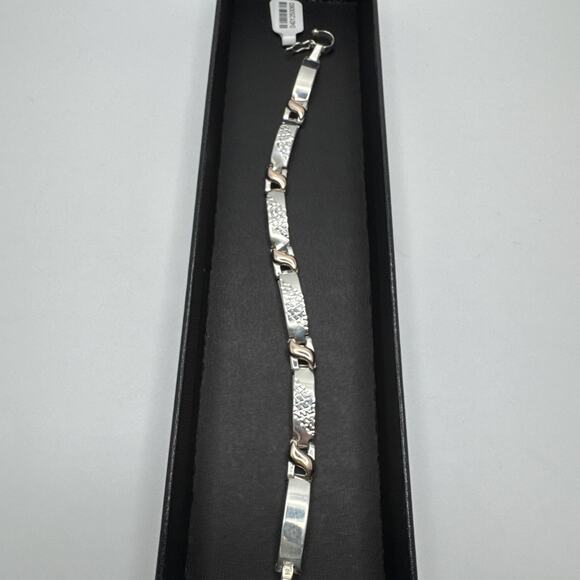 Designer Peruvian Sterling Silver 950 and 18K Gold Inlay Bracelet - 7.5” - Picture 9 of 9